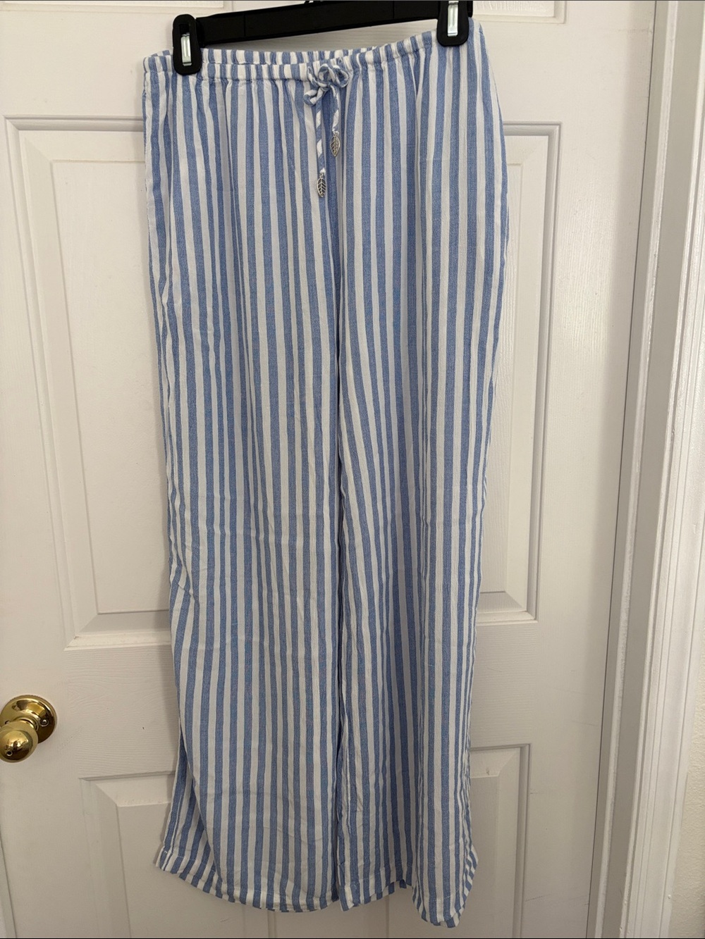 blue island Blue & White Vertical Stripe Drawstring Lounge Pants